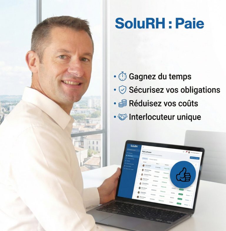 Ordinateur avec logiciel de paie Gestionnaire de paie freelance SoluRH utilisant SILAE